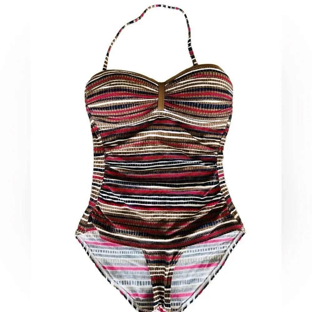 Tommy Bahama striped one piece halter style swimsuit size 8.